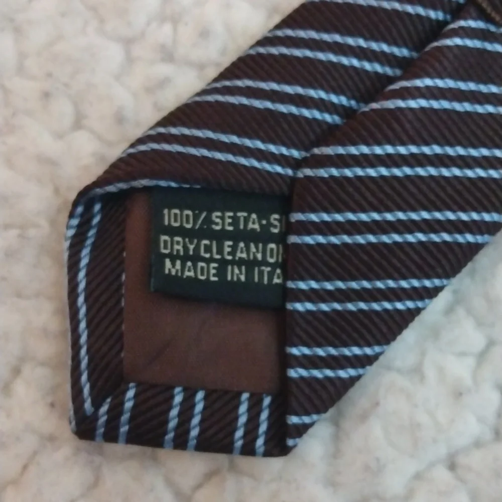 Villa Ponti Brown/Light Blue Stripe Silk Tie (Made in Italy) - Picture 7 of 10